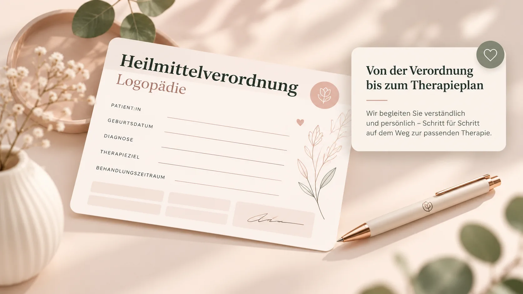 Elegante grafische Darstellung einer Heilmittelverordnung für Logopädie